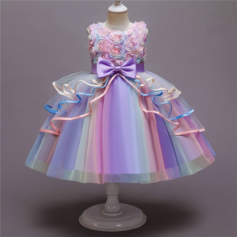 Kids Dress for Girls Flower Appliques Ball Gown Little Girl Princess Dresses Elegant Party Costumes Children Clothing
