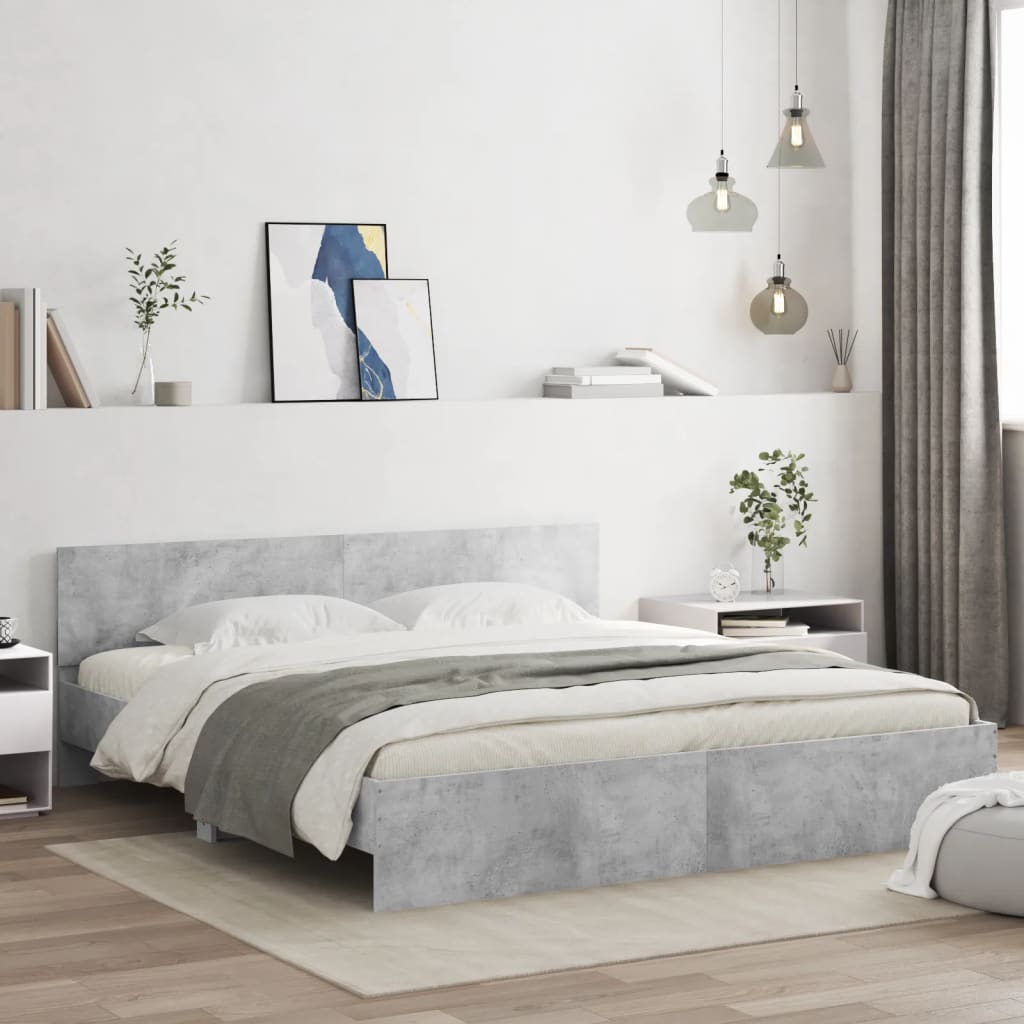 Vidaxl Rama Łóżka Z Wezgłowiem I Led, Szarość Betonu, 180X200 Cm