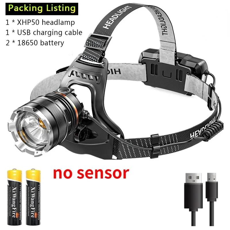 Ultra Bright White Laser LED Headlight Wave Sensing Zoom Flashlight Rechargeable Outdoor Night Fishing Head Mounted Headlight