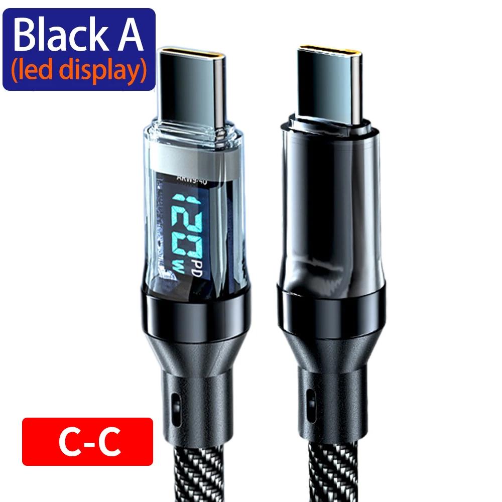120 Вт USB Type C кабель со светодиодным дисплеем сверхбыстрые зарядные кабели USB A/USB C на Type-C кабель передачи данных для iPhone Samsung Xiaomi