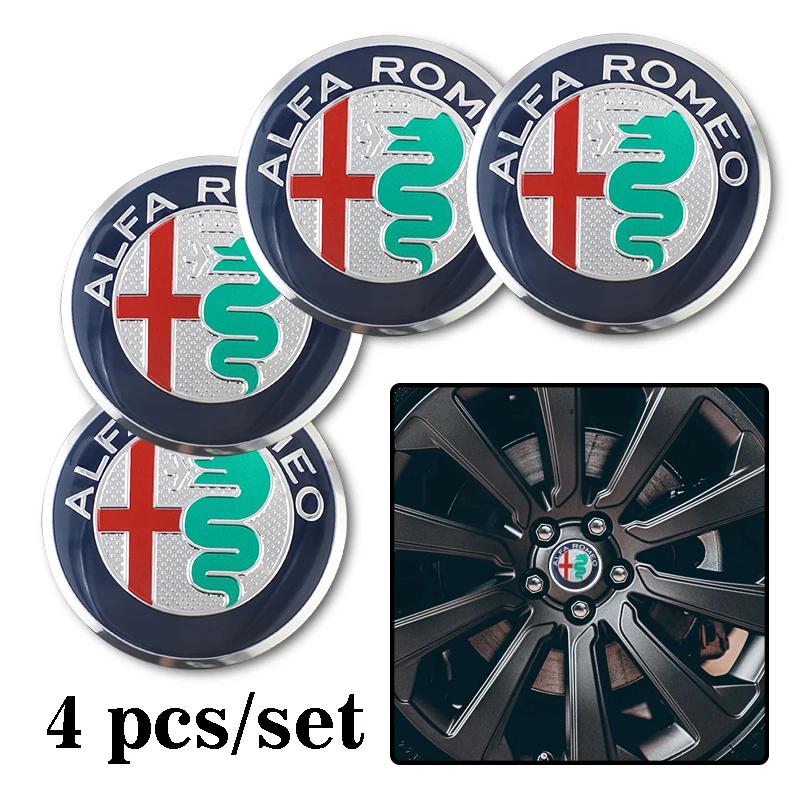 RTKNU1 4Pcs Car Emblem Wheel Hub Center Cap Sticker Rim Badge Cover For Alfa Romeo GT 147 159 166 156 4C Spider Giulia Giulietta Tonale