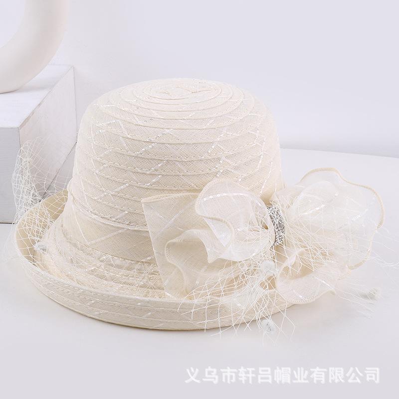 Sun hat summer lace breathable flower fashion top hat British retro mesh face covering sun hat big brim