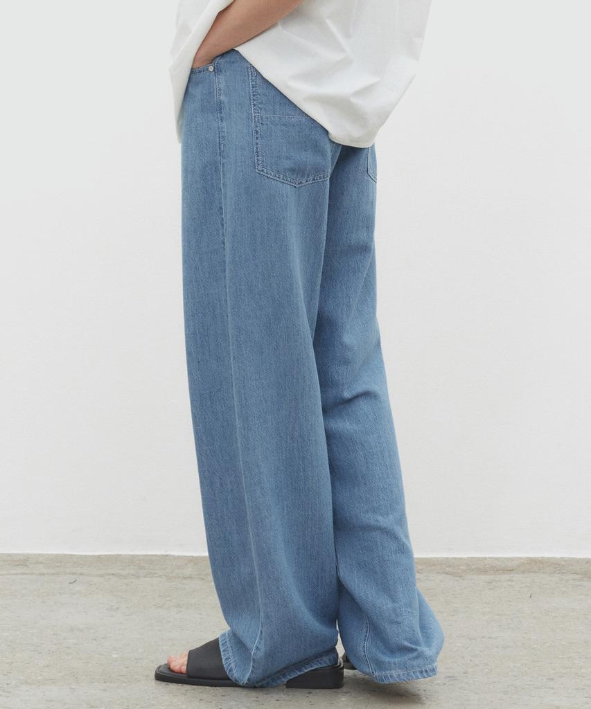 DECET [Summer Linen-Like] Linen Like Mid Rise Wide Jeans Dcpt039Blue