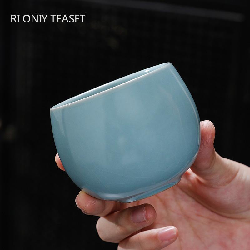 Китайская традиция Керамическая чайная чашка из печи Жу kiln Ручная работа с ледяными трещинами Чайная чашка Домашняя пиала для чая Дорожная Личная чашка мастера Набор для чая