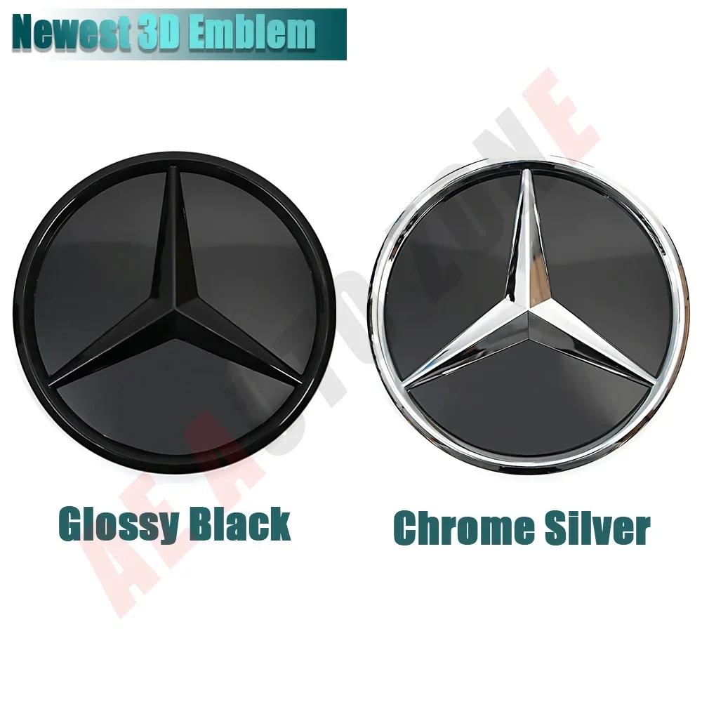 For Benz C-CW205 Silver Border 3D Mirror Emblem For Mercedes Benz A W176 B W246 C W205 Class Matte Black OE Style Front Grille Star Emblem Logo