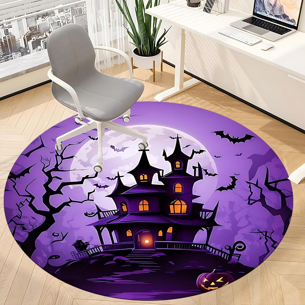 1pc Halloween HauntedHouse Office Round Area Rug, Under Office Chairs Bedroom Living Room Home Decor, Room Deco, Available in Various Sizes