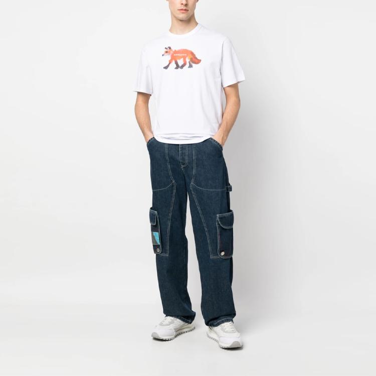 Maison Kitsune Fox Print Crew Neck Short Sleeve T-Shirt Men tops KM00105KJ0008-P100