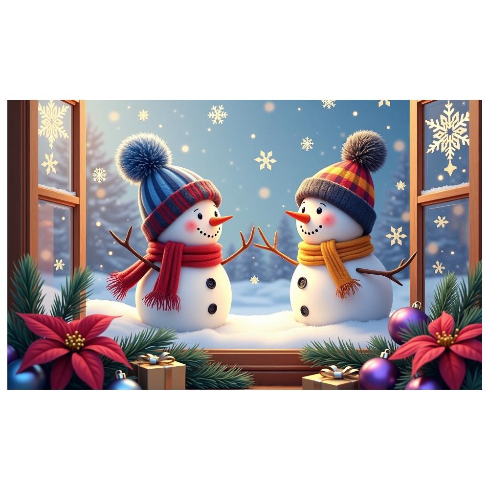 Snowman Banner Plush Snowman Christmas Party Banner Xmas Banner Poinsettia Accent For Xmas Event Winter Holiday Home Decoration