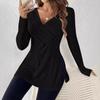 Women's Winter Long Sleeve Solid Colour V-Neck Casual Home Pit Stripe Top