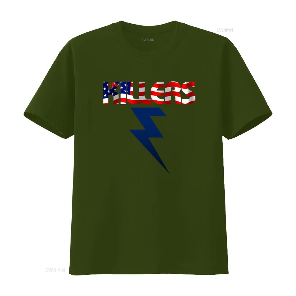 The Killers American Flag Design Bolt T Shirt for Men and Official Merch vintage Washed Comfortable Top For Everyday Wear