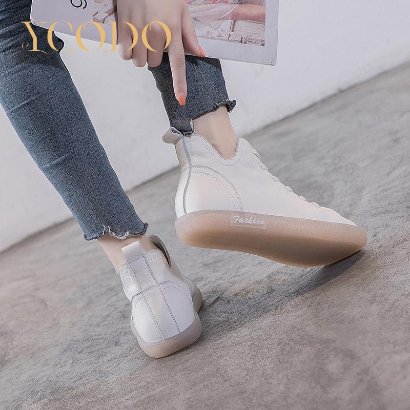 Женские весенне-осенние кожаные туфли с высоким берцем на мягкой подошве, маленькие белые туфли на плоской подошве, повседневная студенческая обувь для девочек