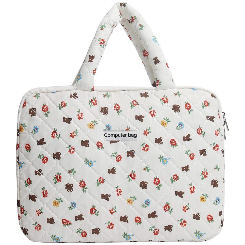 Durable Large Capacity Laptop Handbag Portable Water-resistant Computer Bag Cute Bear Pattern Tablet Bag Office