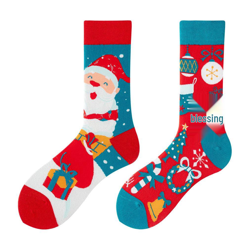 Asymmetric Colorful Christmas Cotton Socks for Couples