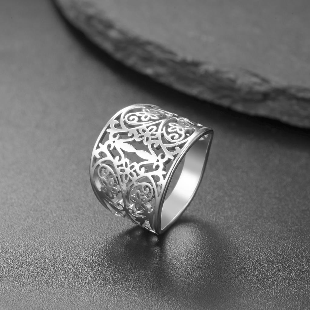 Lucktune Filigree Flower Rings Stainless Steel Women's Finger Rings Lucky Gold Flower of Life Jewelry Party Birthday Gifts