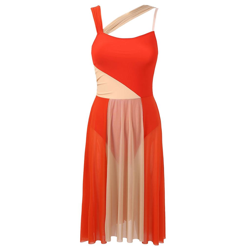 Women's Girls Ballet Lyrical Dance Asymmetrical Mesh Dress Ballerina Leotard Modern Contemporary Dance