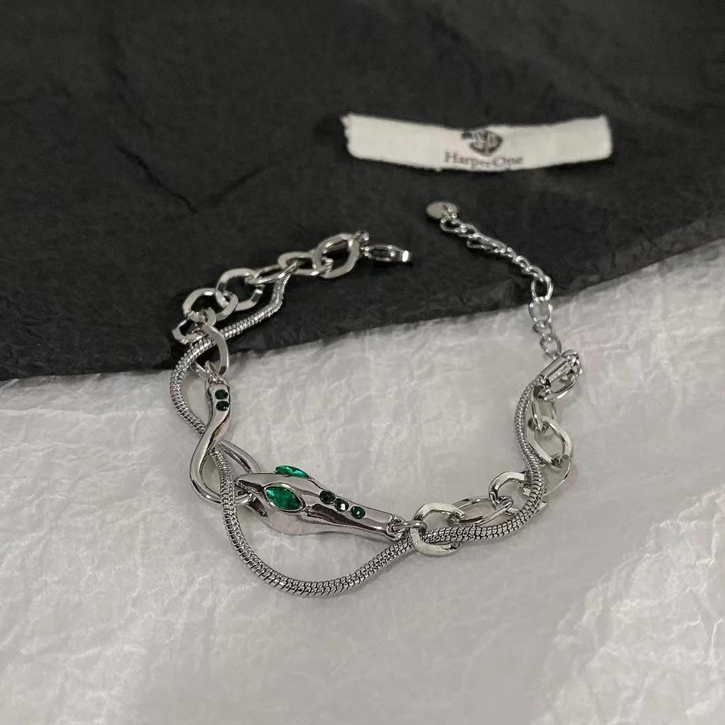 Винтажный серебряный браслет со змеей, двойная цепочка, крутой стиль, женские трендовые вечерние ювелирные аксессуары, подарки