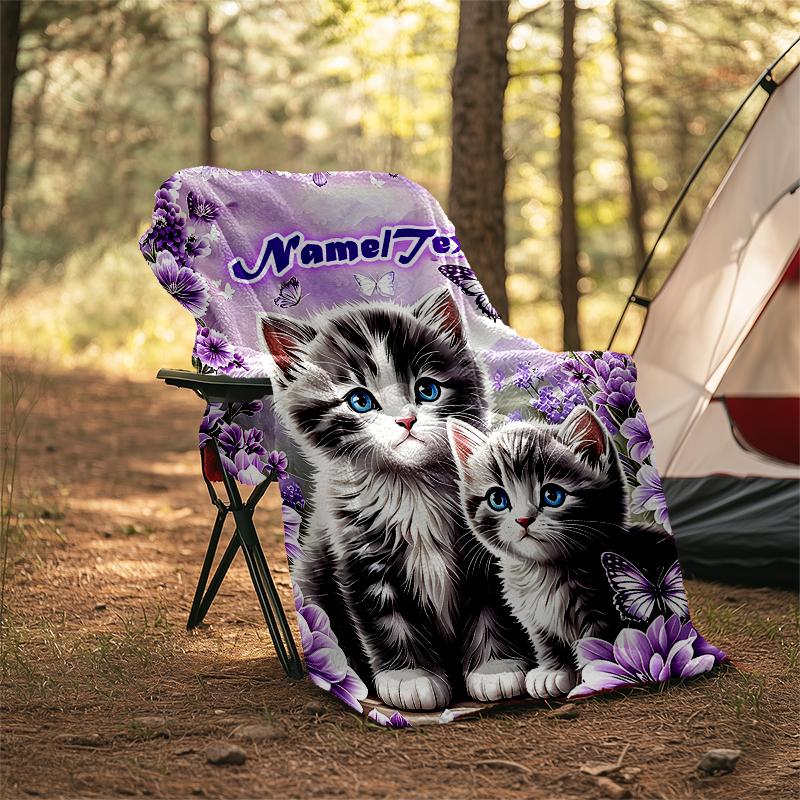1PC Custom Name Butterflies Kittens outdooor Flannel blankets Throw Blanket All-Season Throw Gift Bedspread for Couch, Bed, Camping Holiday Birthda