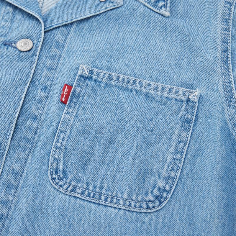 Джинсовая куртка Levis Solid Color Multi-Pocket Straight Cut с длинным рукавом и одной пуговицей, мужские куртки, светло-голубые, A6190-0001