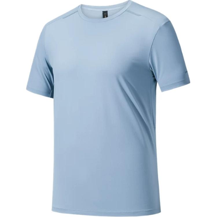 Anta Champion All-Weather Series Solid Color Round Neck Comfortable Moisture-Wicking Versatile Short Sleeve T-Shirt Men Tops Ice-Peak-Blue 152520139-2