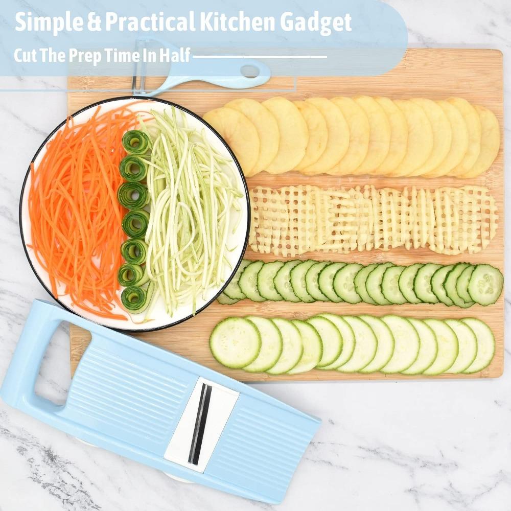 5 in 1 Slicer for Kitchen Vegetable Cutter with Multi Blade for Potato Chips Julienne Shredder Peeler Blue7