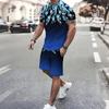 Мужской двухпредметный костюм: футболка с коротким рукавом и шорты, пэчворк из блоков разных цветов, блестящие вставки