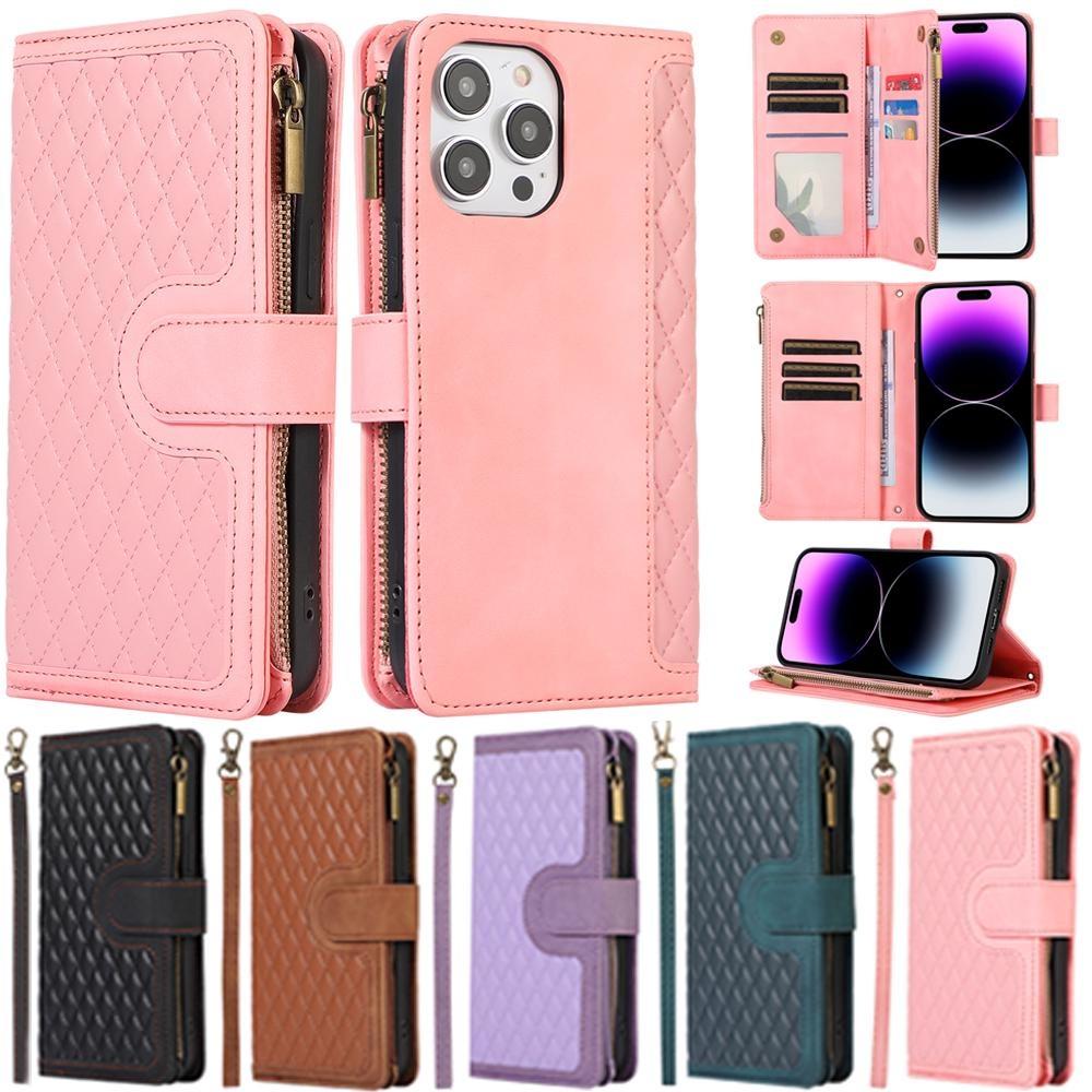 Wallet 9 Card Flip Zipper Leather Case for for Samsung S23 S22 S21 S20 Ultra Plus A13 A14 A54 A53 iPhone 15 14 Plus 13 12 11 Pro Max X XR XS Max 8P 7P