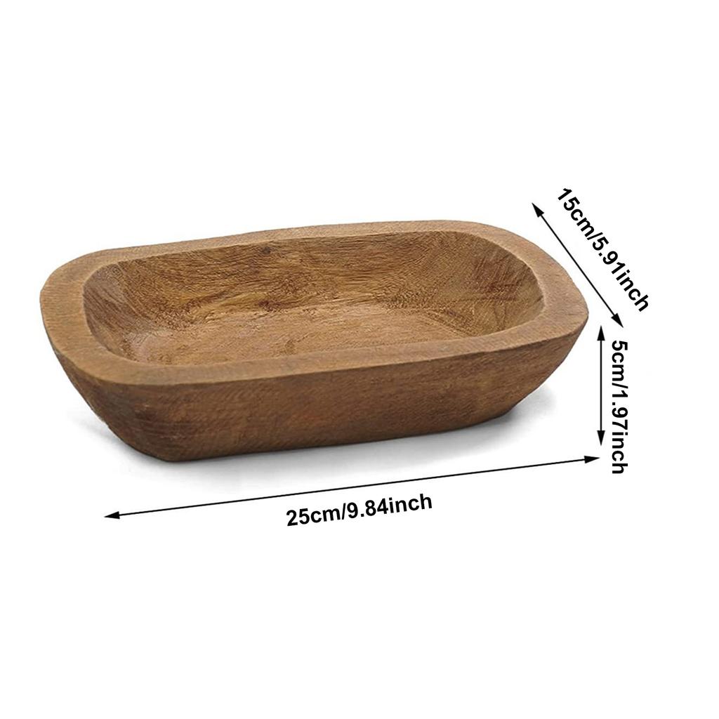 1Pc Solid Wooden Dough Bowl Candle Tray Rustic Decorative Carving Bread Bowl for Home Tabletop Decor Rectangular Kitchen Counter