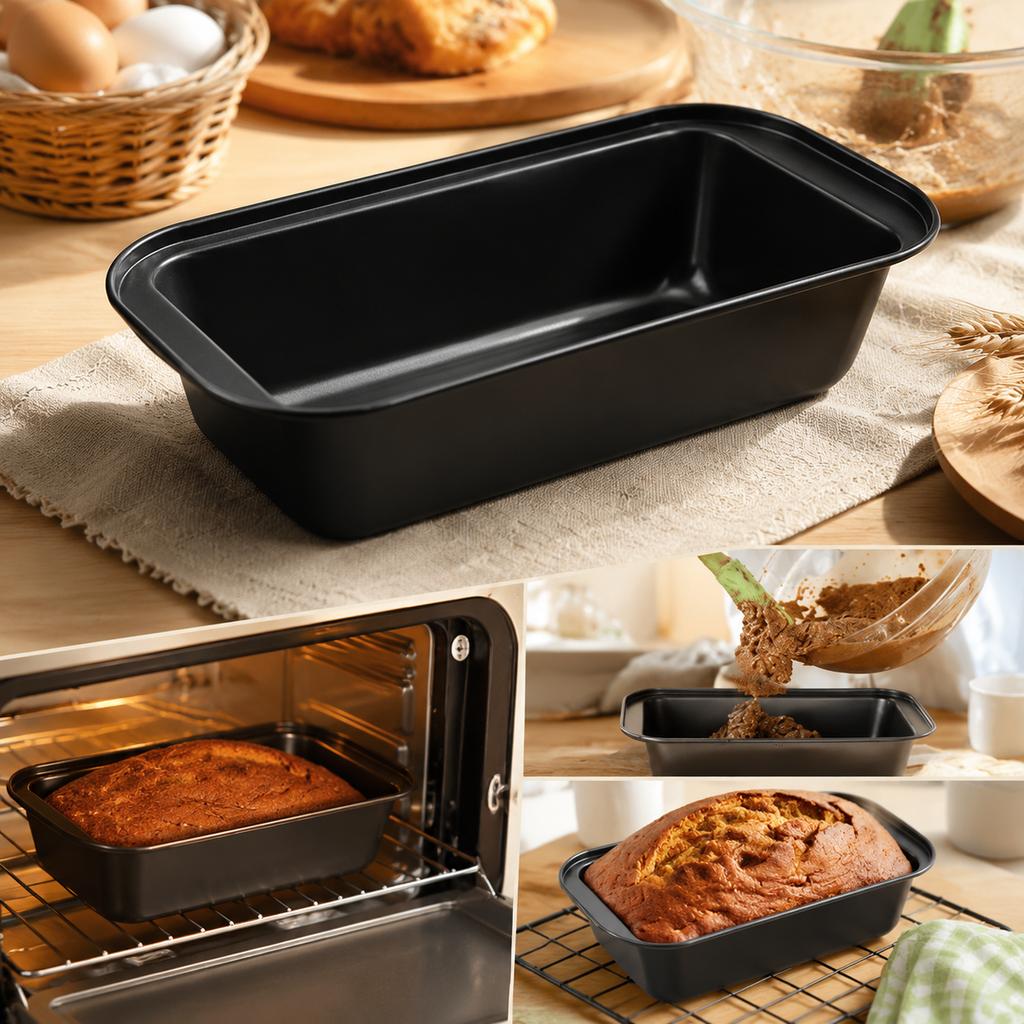 Loaf Pan Black Carbon Steel Non-Stick Rectangular Bread Mold, 29 x 13 x 6 cm Oven Bakeware for Home Kitchen Cake and Meatloaf