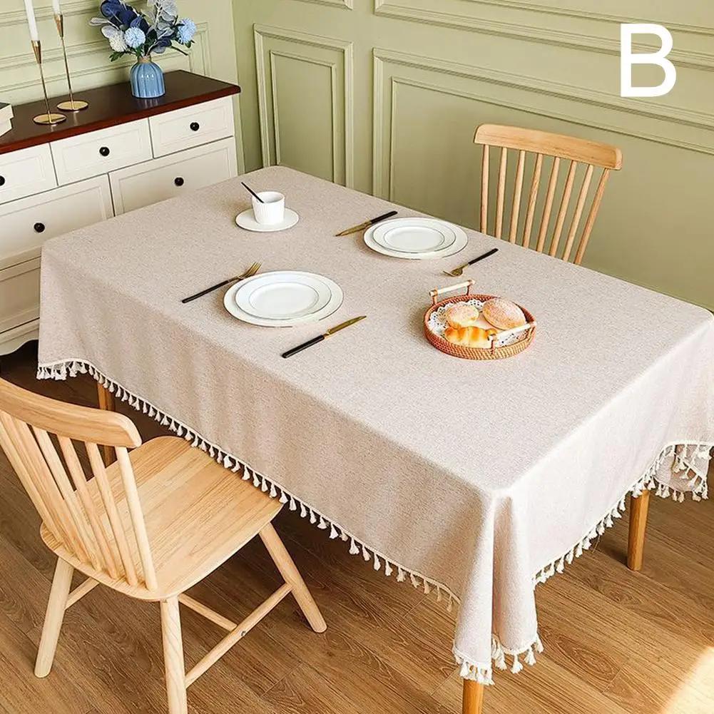 Скатерть для фермерского дома с кисточками из хлопка и льна, пыленепроницаемая прямоугольная скатерть для кухни, свадьбы, обеденного стола, украшения Q9V7
