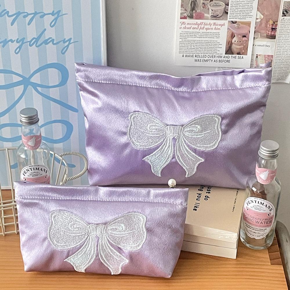 Portable Embroider Bowknot Travel Toiletry Bag Lightweight Lipstick Makeup Organizer Bath
