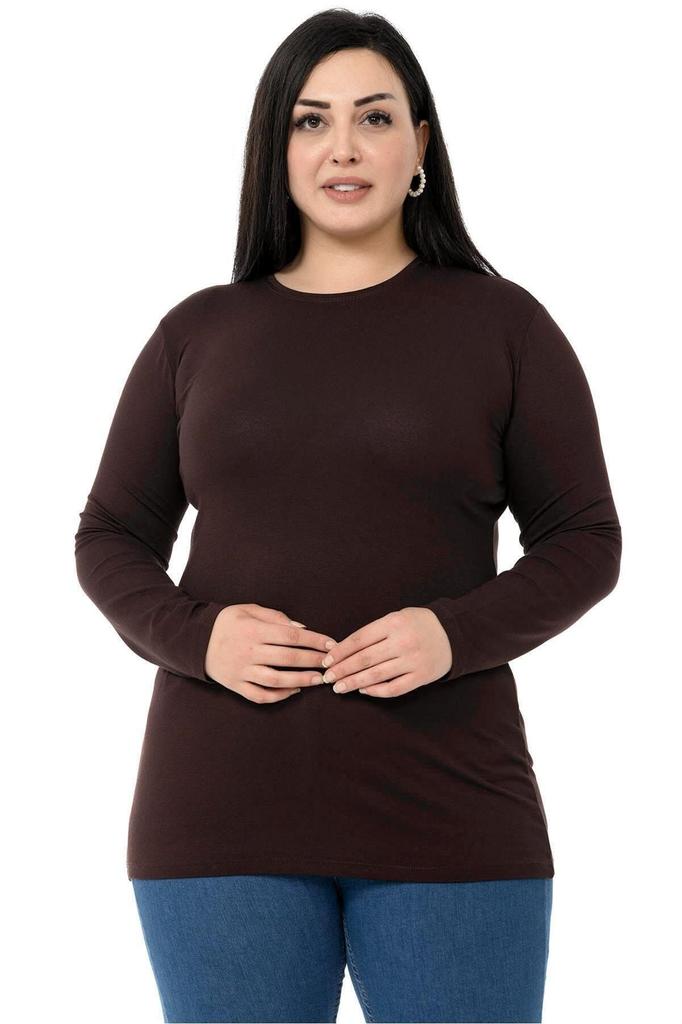Women's Style Big Size Body Plus Size Crew Neck Long Sleeve Viscose Black Body