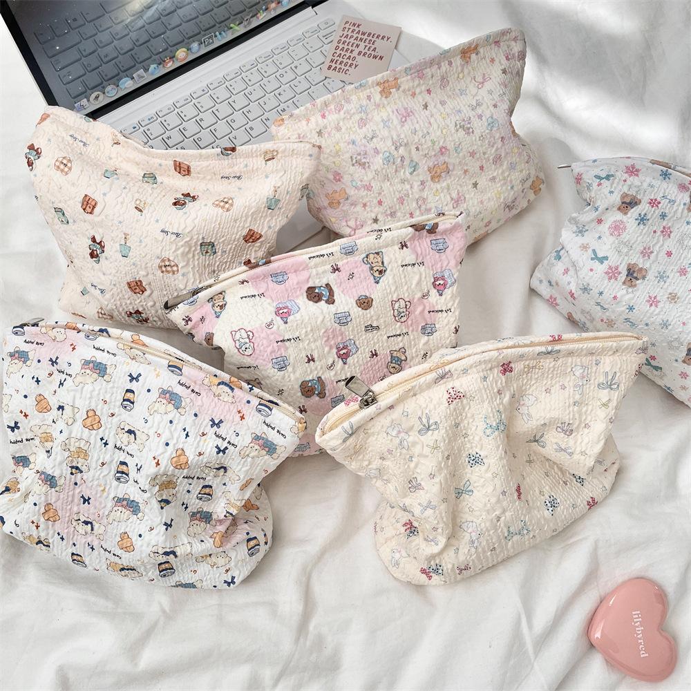 1 шт. Двусторонняя косметичка с мультяшным рисунком, большая вместимость, многофункциональная парусиновая сумка для хранения на молнии для путешествий