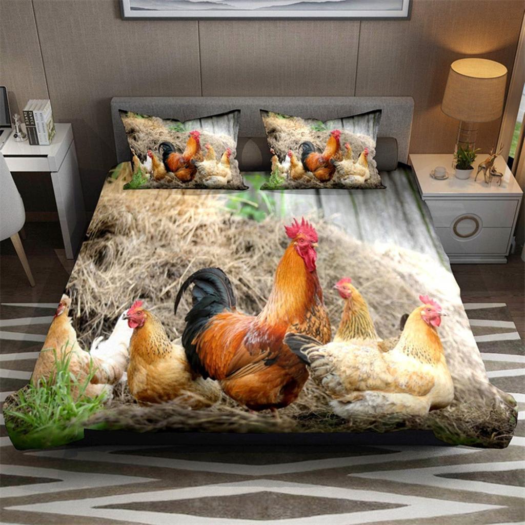 Farm 3D Chicken Duvet Cover Rooster Goose Duck for Kid Teen Women Men Gifts Farmhouse Animals for Bedroom Decorations Queen King