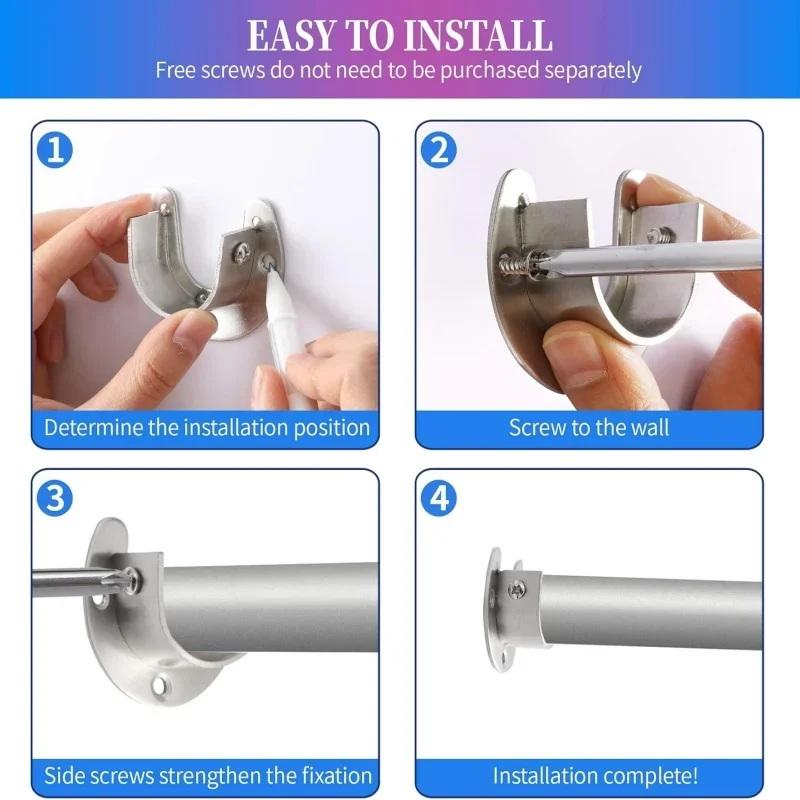 304 Stainless Steel Flange Seat 2PCS Wardrobe Hanger Rod Bracket Robust Fixing Hardware Holder for Closet Bar Support