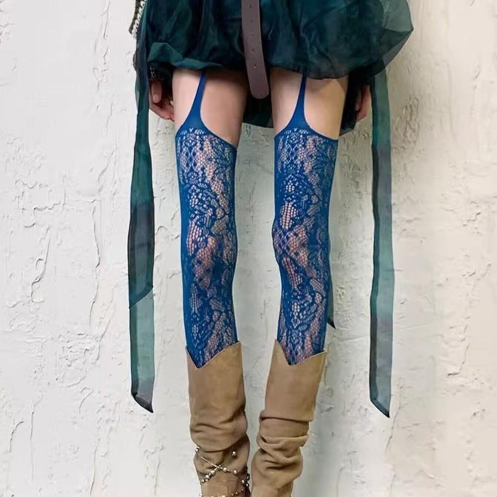 Lace Flower Mesh Pantyhose Nylon Fishnet Tights Retro Thigh High Stockings Night Club