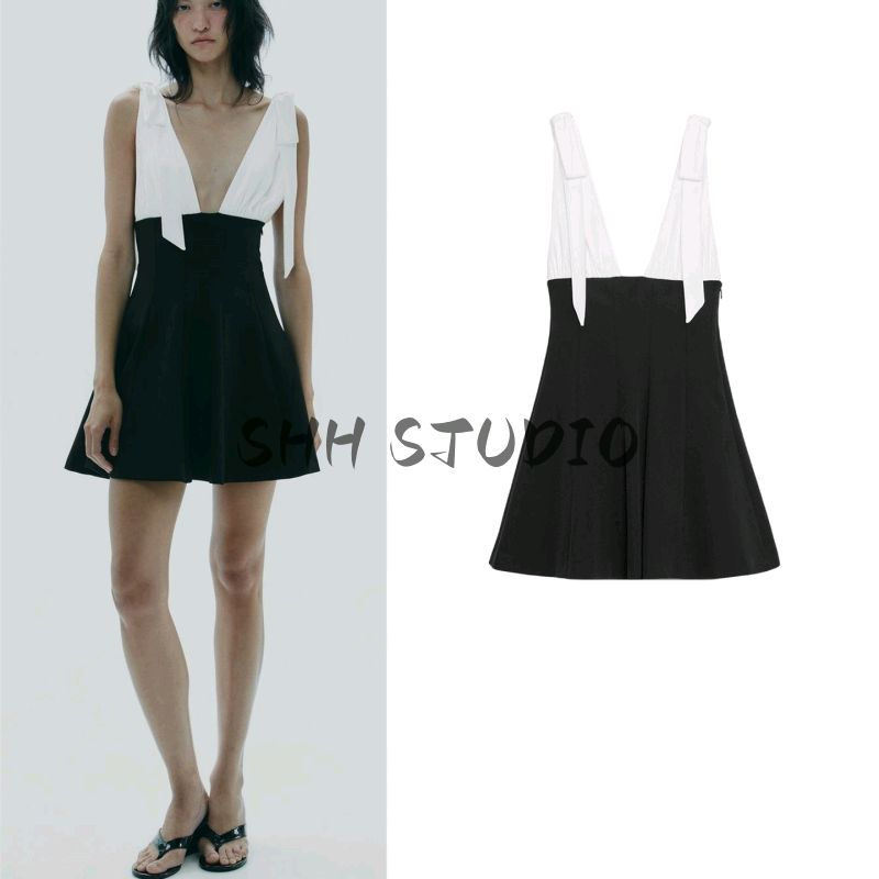Summer New Women Clothes French Style Sexy Style V-neck Sleeveless Bowknot Decoration Patchwork Short Dress 8171777
