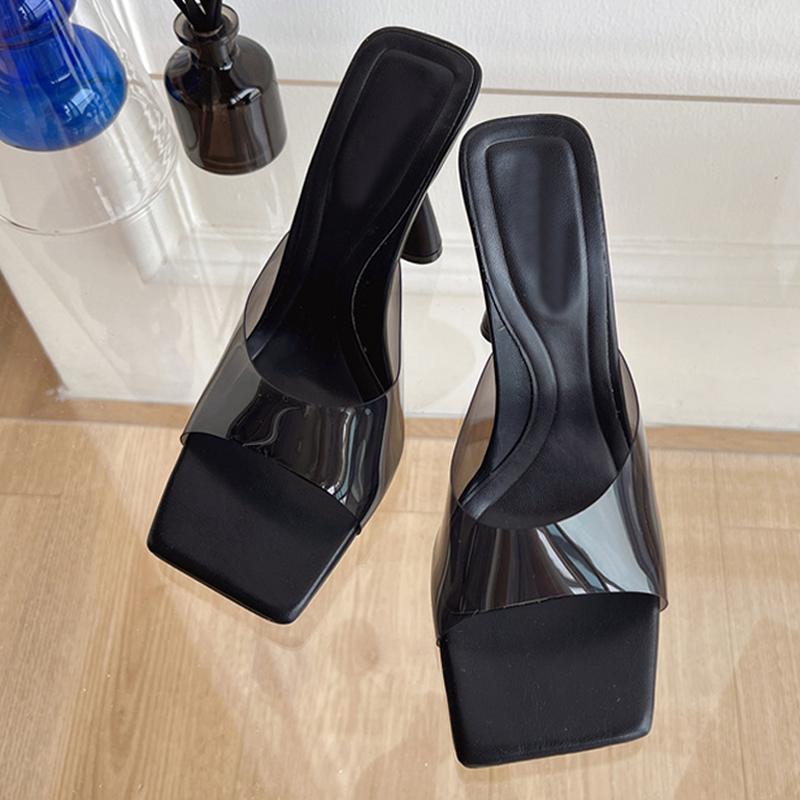 Liyke/летняя прозрачная обувь из ПВХ, женские шлепанцы, уличные сабо, повседневные сандалии-гладиаторы с квадратным носком, женские шлепанцы на каблуке