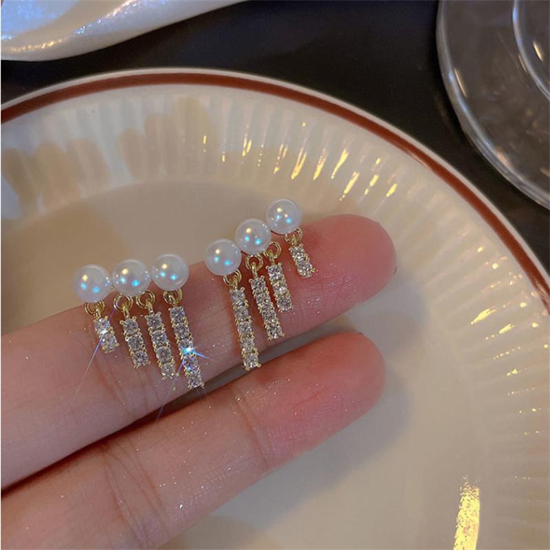 Fashion Rhinestone Pearl Dangle Earrings for Women New Statement Pendientes Trendy Zircon Crystal Earring Jewelry Gift