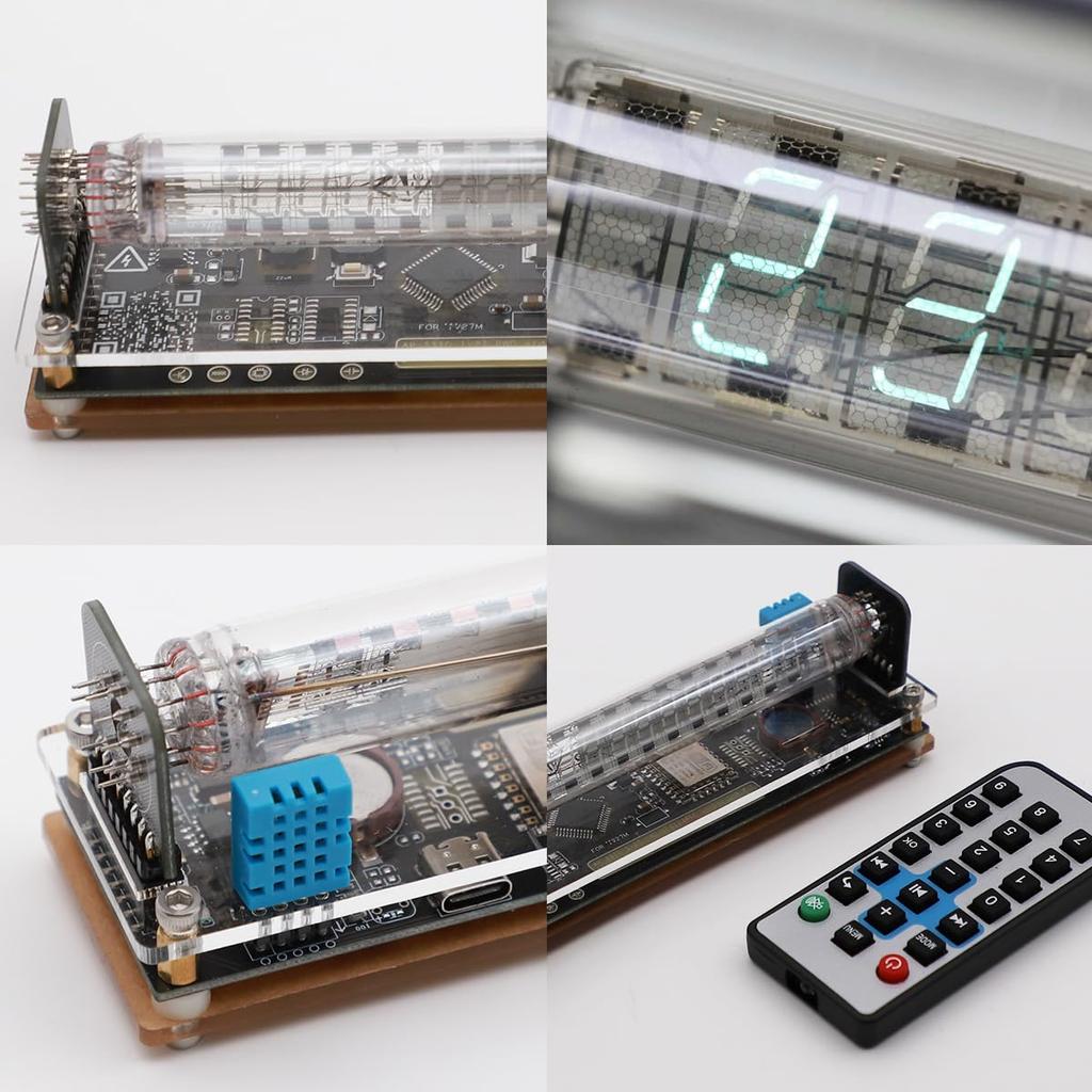Valour Doer VFD Clock Like Nixie Tube Clock Nixie Tube Time Synchronization with Aram Function Remote Control Operation Temperature and Humidity