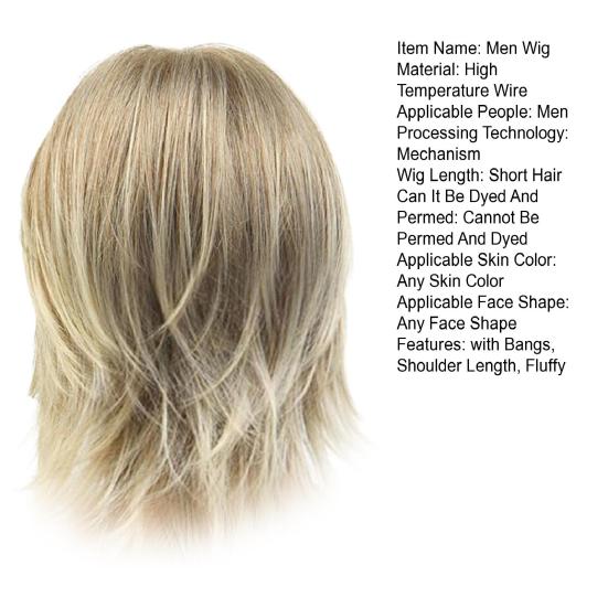Мужской короткий прямой парик с челкой до плеч, пушистые натуральные высокотемпературные волокна, мужские светлые синтетические волосы для косплея