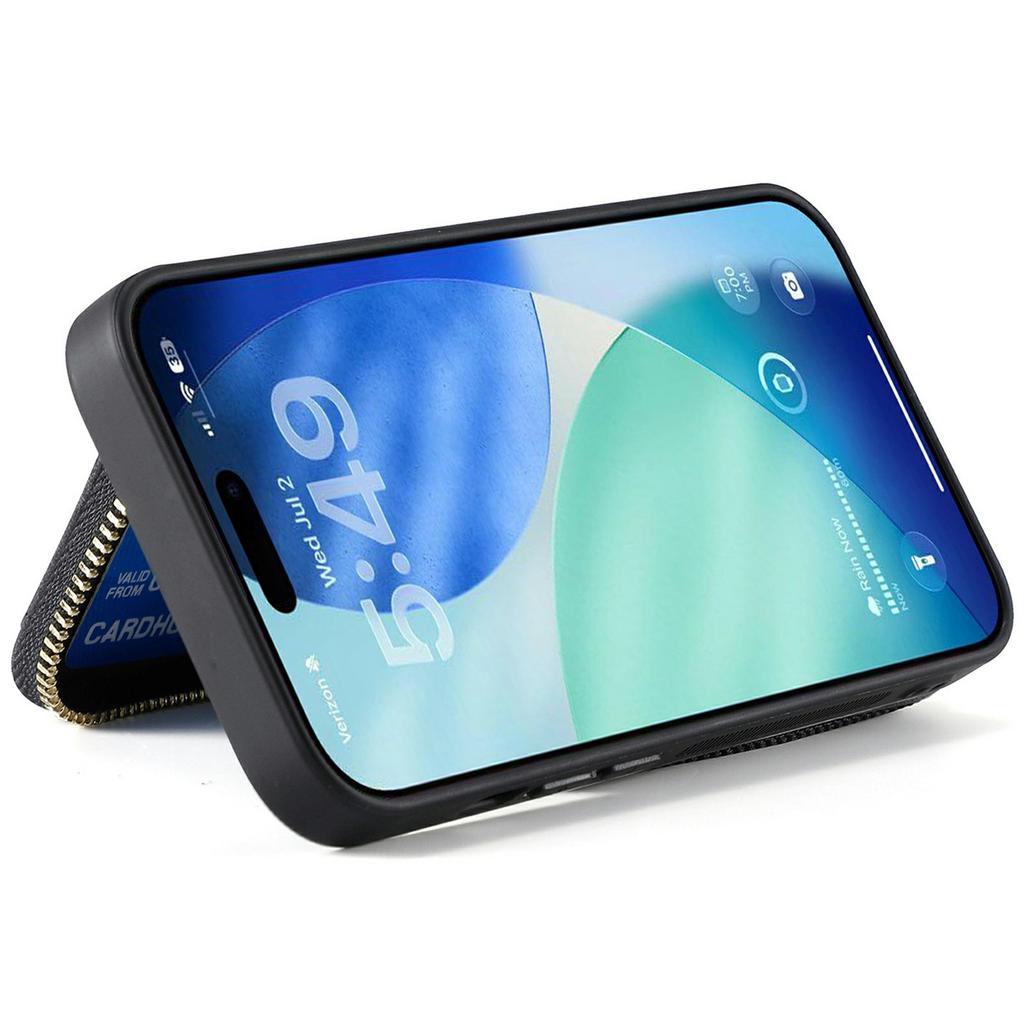 For iPhone 17 Pro Max PU Leather Phone Back Cover with Zipper Card Holder and Long Strap