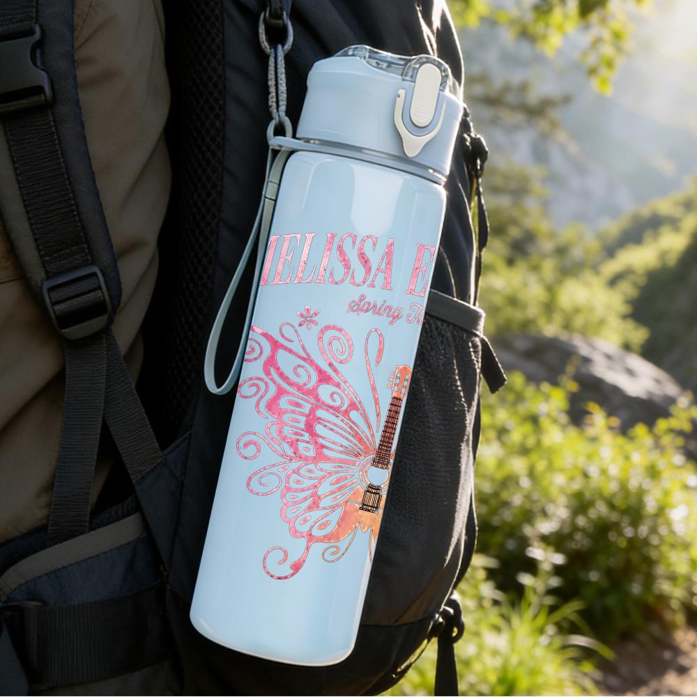 1PC Butterfly Pink Floral Minimalist Art Print 750ml Portable Sports Water Bottle Leakproof Gym Outdoor Travel Drink Cup
