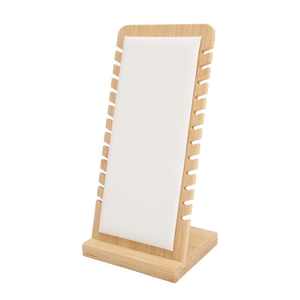 12 Slot Bamboo Necklace Display Stand White PU Panel Vertical Freestanding Jewelry Display Holder