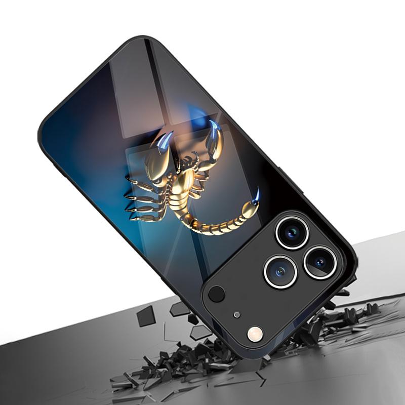 Закаленное стекло для телефона с узором золотого скорпиона, подходит для iPhone 17 16 15 14 13 12 11 Pro/Max/Plus, противоударное, защищающее от падений
