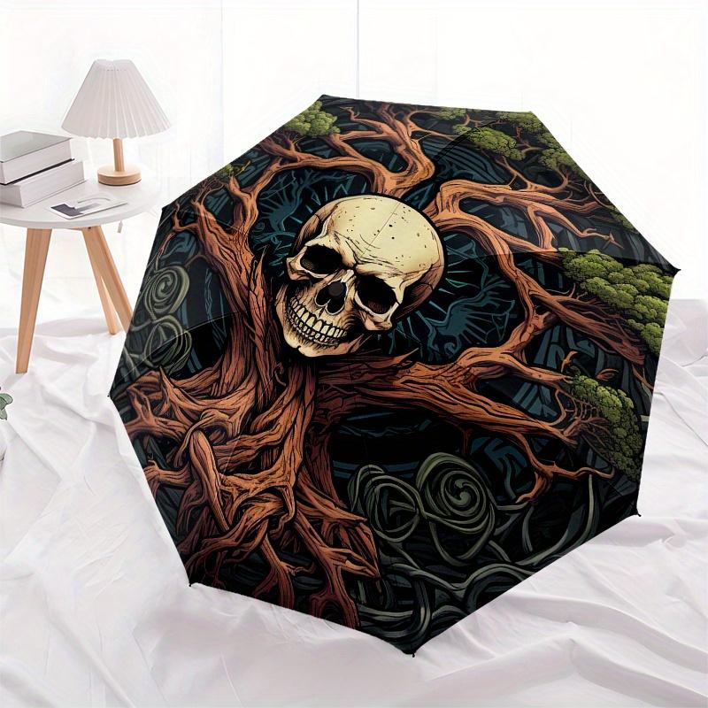 Skull Tree of Life Wall Art DecorUmbrella, Portable 3-Fold Compact Umbrella for Men & Women Gift