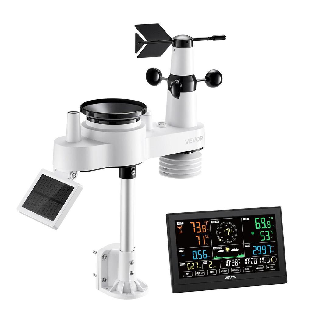 7-in-1 Wi-Fi Weather Station with APP, 190.5 mm VA Display, Wireless Solar Powered Outdoor Sensor, Rain Gauge, Indoor Outdoor for Weather Forecast,