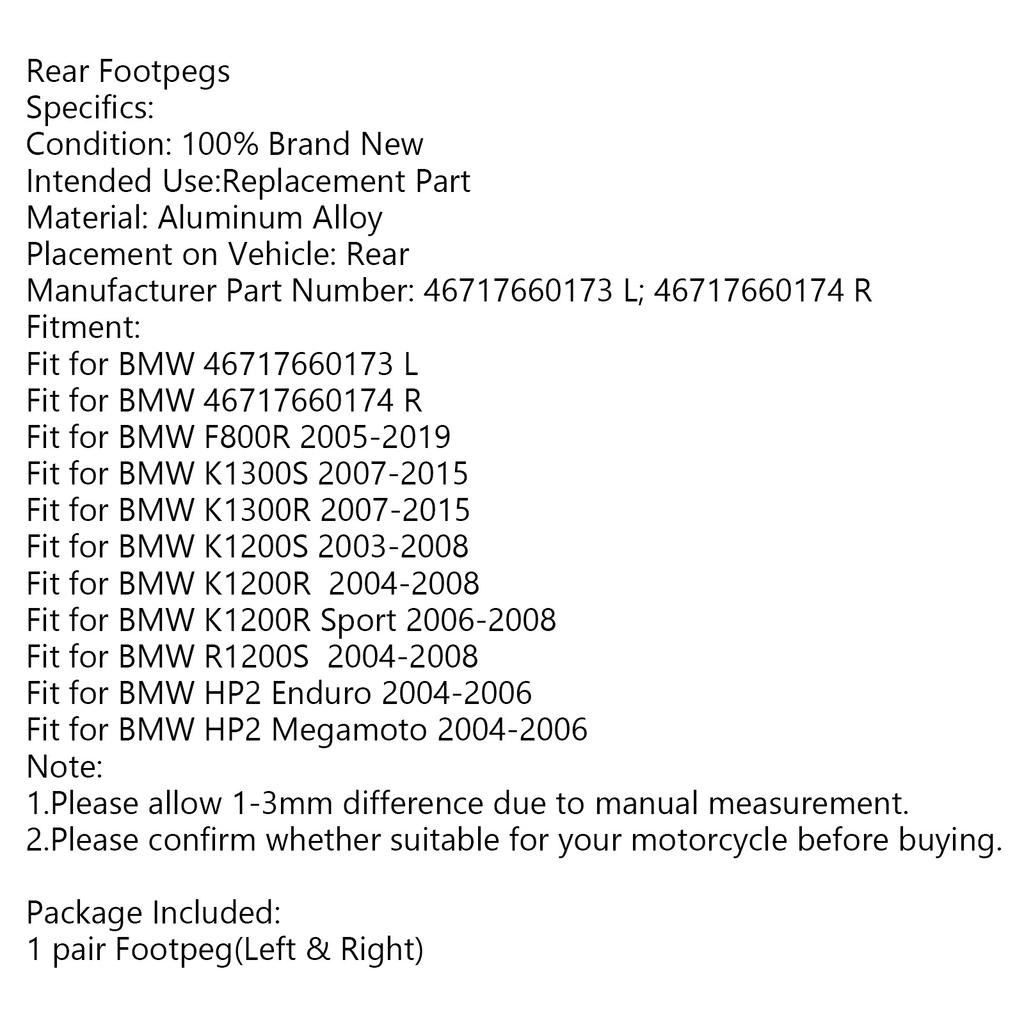 Rear Footrests Foot Peg for BMW F800R K1300S K1300R K1200S K1200R R1200S HP2