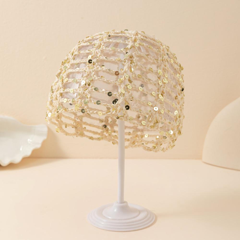 Thin Crochet Sequined Hat Elegant Bohemian Style Beanies Casual Weave Cap  Apparel Accessories