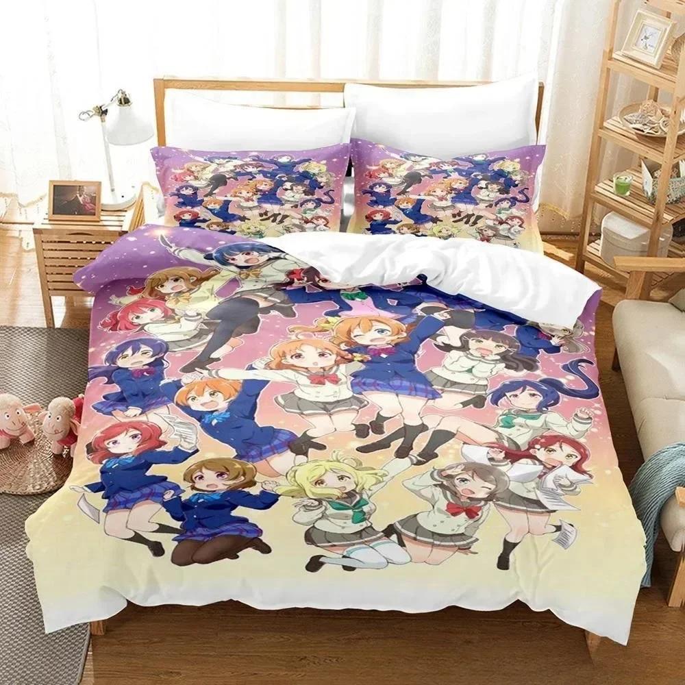 Аниме Каваи Девушки Love Live! 3D-печать Комплект постельного белья односпальный двуспальный двуспальный двуспальный комплект для взрослых и детей комплект пододеяльников