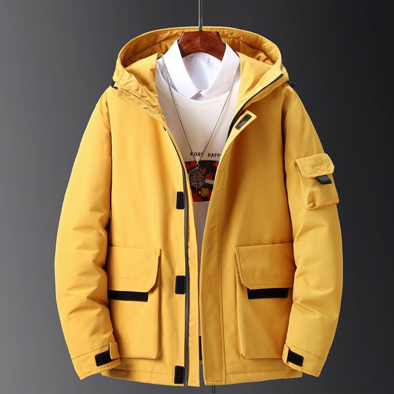 Mens Short Winter Down Jacket Outdoor Workwear Hooded Coat With Pockets